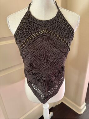 Valentino Roma Vintage Dark Brown Crochet Halter